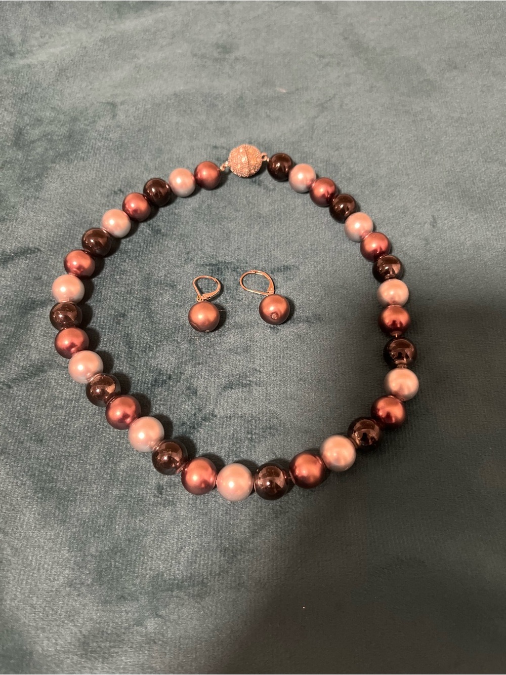 Pink, black and Silver Pearl Necklace with Matching Drop Earrings